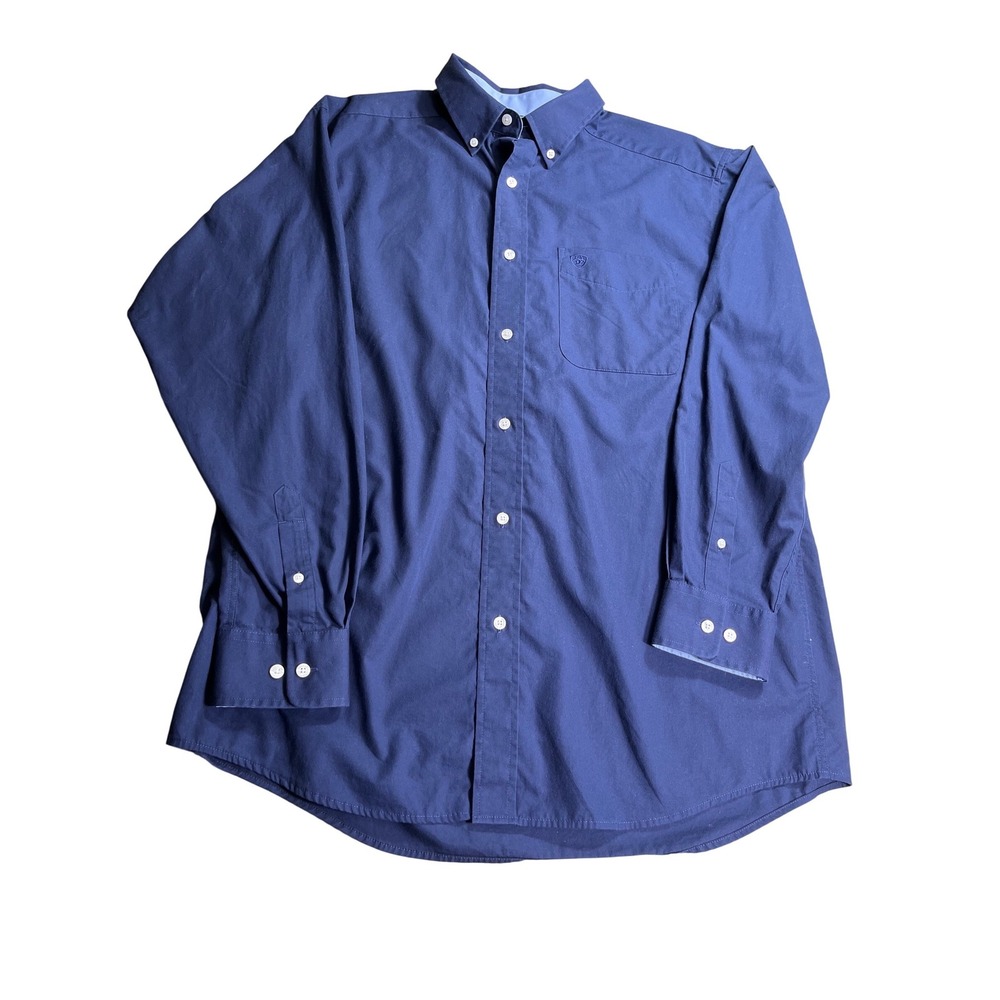 Ariat Wrinkle Free Button Down Shirt Mens Large Blue‎ Western Cowboy Casual